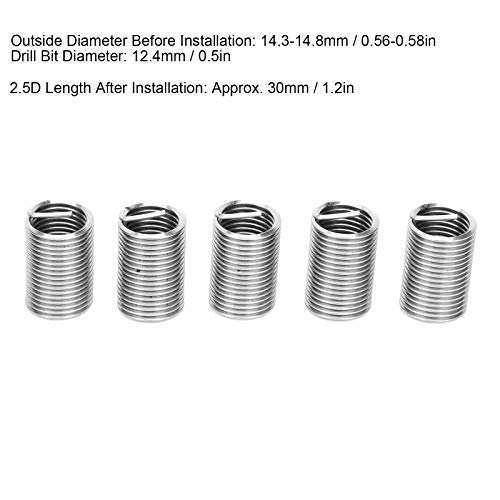 20pcs wire thread inserts m12 x 15 x 25d stainless steel helical coiled wire screw repair sleeve assortment kit