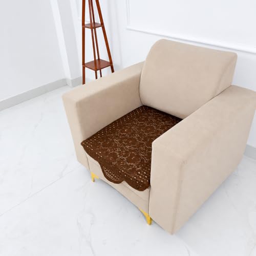 Image of Homerz Premium 'Surya Series' Sofa Cover | Stylish Sofa Protector | Net Fabric | Anti-Stain & Washable Slip Cover Exact Size Antislip (Flower Valley Brown, 1 Seater, Only Seat Cover)