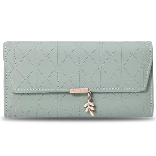 aurrako Wallets for Women Leather Clutch Credit Card Holder RFID Trifold Ladies Wallets Coins Zipper Pocket with ID Window Large Capacity (Sage Green)