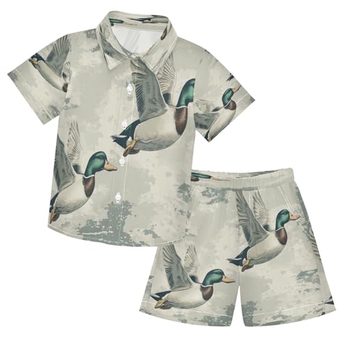 Boccsty Mallard_ducks Camo Retro Boy Summer Shorts Sets Hawaiian Toddler Boys T-Shirt & Pants 2 Pcs 3T