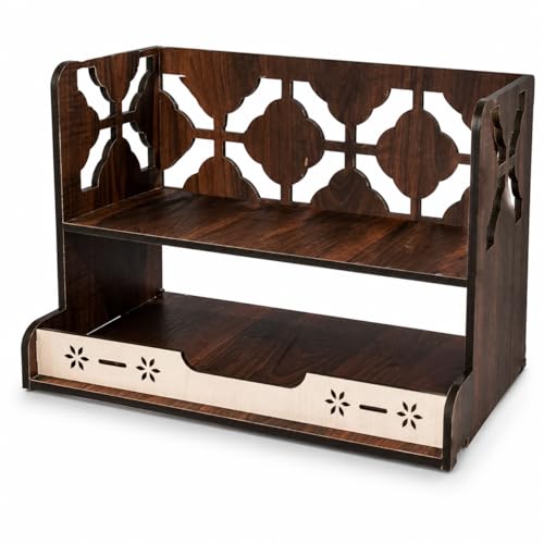 Image of Zesta Wooden Mandir for Home Big Size | DIY Pooja Mandir with LED Spot Light | Devghar Cabinet for Living Room or Office | Wall Mounted Pooja Unit for Home (Double Step)