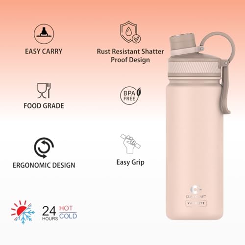 Image of Clay Craft VACBOTT Zing Double Walled 18 Hours Hot and 24 Hours Cold Insulated Flask 780ML, 2 Pcs|Easy to Carry|Gym Bottle|Home|Kitchen|Hiking|Travel Bottle|BIS Certified|1Year Limited Warranty