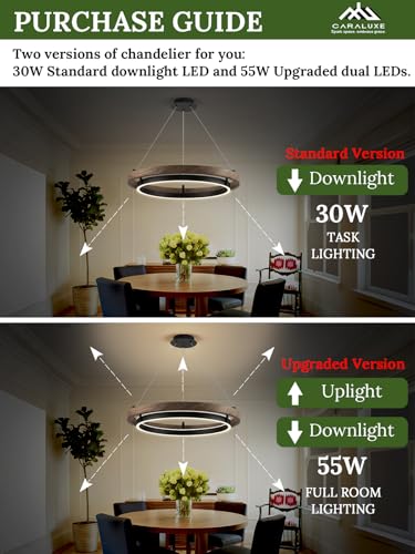 Image of LED 2 Ring Chandelier Dimmable Up Down Light Black Walnut Wood