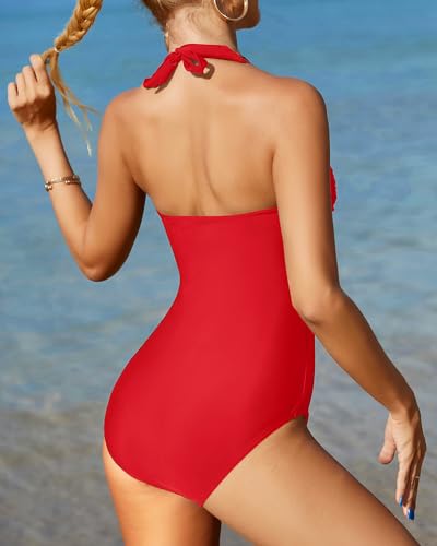 Image of Aqua Eve One Piece Bathing Suit for Women Tummy Control Swimsuit Slimming Vintage Swimwear