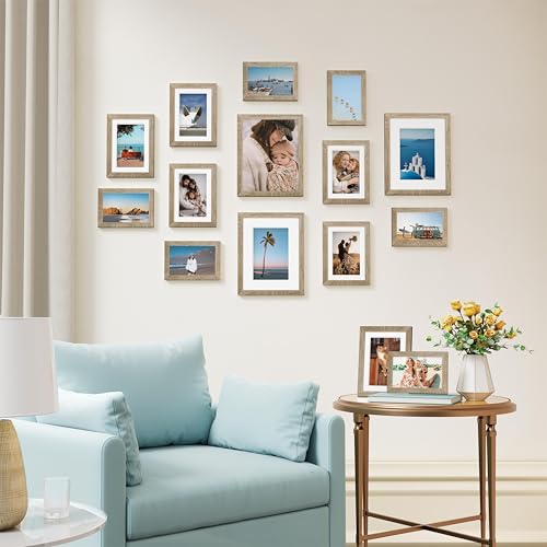 Image of Vittanly 15 Pack Picture Frames Collage Wall Decor, Multi Sizes Including 3pcs 8x10, 6pcs 5x7 and 6pcs 4x6 Photo Frames, Gallery Frame Set for Wall or Tabletop Display, Light Wood