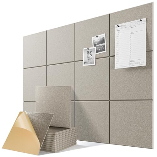 Image of 6-Pack Self-Adhesive Acoustic Panels, 12 inch X 12 inch X 0.4 inch High-Density Sound Proof Foam Panels for Walls, 36 inch x 24 inch Felt Bulletin Board, Soundproof Wall Panels for Home & Office (Camel)