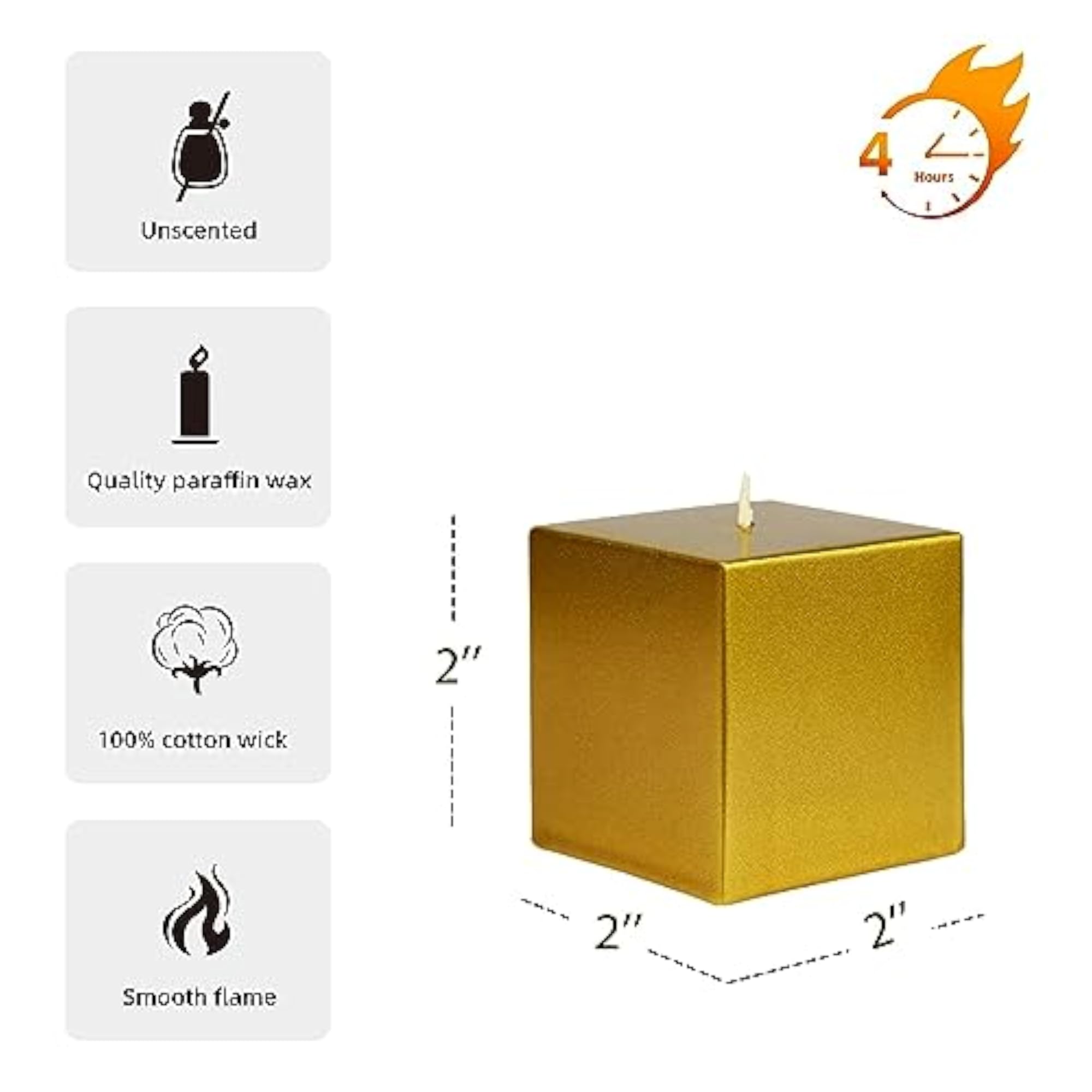 Golden Cube Candles Set of 8, Decorative Gift