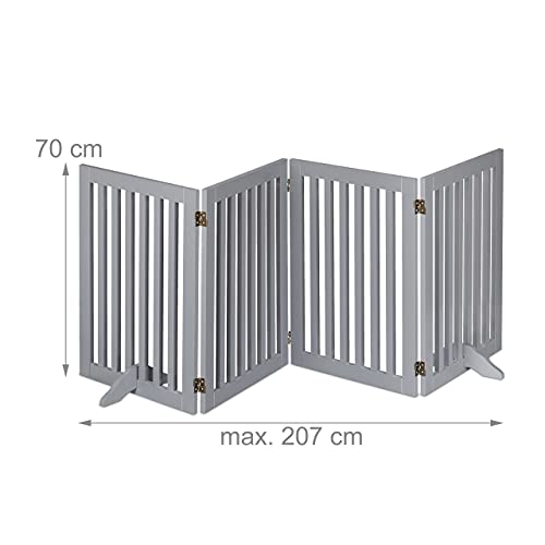 Relaxdays Absperrgitter, freistehendes Schutzgitter, HxB: 70 x 207 cm, mit Füßen, Hunde, klappbar, Türgitter, grau