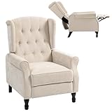 HOMCOM Recliner Armchair, Vintage Reclining Chair with Nail Head Trim, Wingback Chair with Button Tufted Back and Footrest, for Living Room, Beige