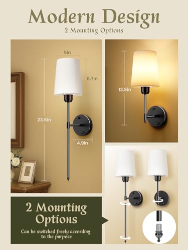 Image of Battery Operated Wall Sconces Set of 2, Black, 15 RGB, 23 Inch | Dimmable, Renter Friendly, Rechargeable Magnetic Bulbs, Remote, Cordless Wall Lights for Living Room, Bedroom, Hallway