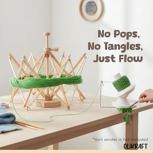 Image of Olikraft Wooden Yarn Swift | Lightweight Reverse Yarn Umbrella Swifts | Ball Swift | Skein Winder | No Clamp Required (Patented)