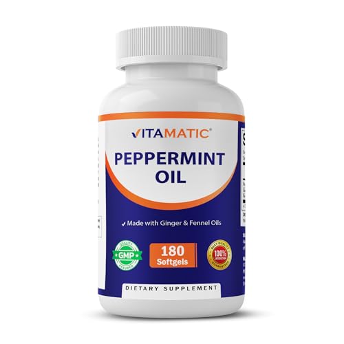 Vitamatic Peppermint Oil Gel with Ginger & Fennel Oils, 550mg per Serving, 180 Softgels