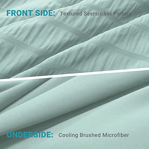 Hymokege Duvet Cover Queen 3 Pieces, Green Seersucker Duvet Cover Set, Luxury Soft Brushed Microfiber Bedding Set With 1 Comforter Cover & 2 Pillow Shams, 90X90 Inch #TOP1