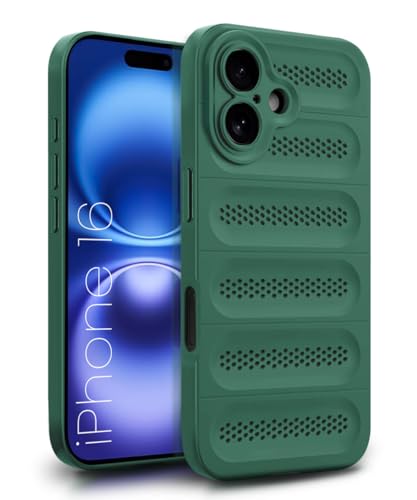 Image of WOW IMAGINE Ultimate Silicone Back Cover Case for iPhone 16 | Heat Dissipation Thin Soft TPU | 360 Camera Protection | Breathable Cooling Holes - Forest Green