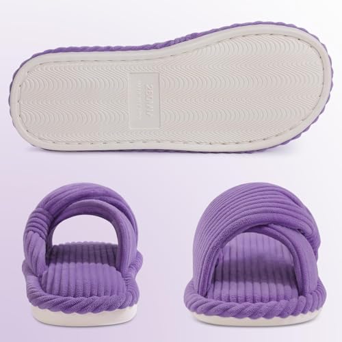 Image of Evshine Summer House Slippers for Women Corduroy Cross Bow Indoor Slippers Open Toe Slip On Bedroom Shoes with Memory Foam