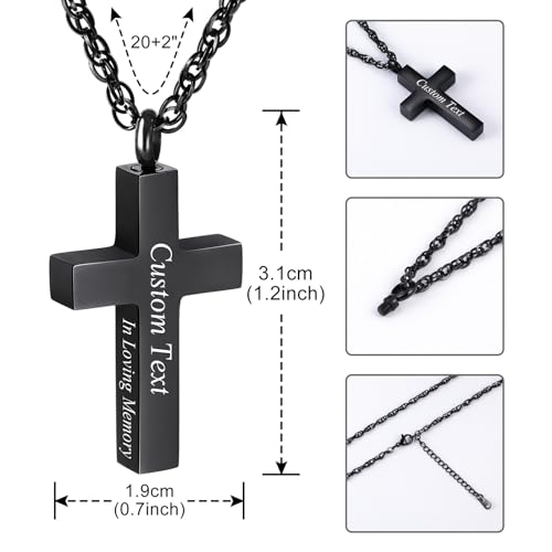 INBLUE Personalized Cross Urn Necklace for Ashes Stainless Steel Necklace In Loving Memory Customize Text Cross Urn Pendant Ashes Holder Keepsake Memorial Jewelry for Men2