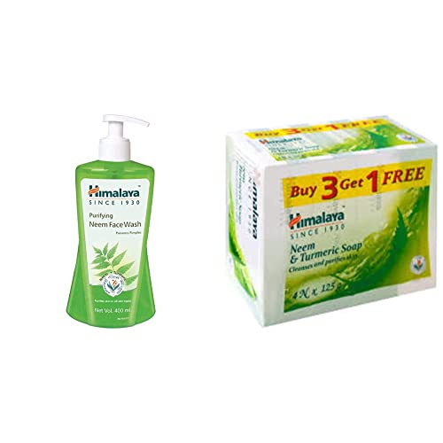 Image of Himalaya Purifying Neem Face Wash, 400 ml and Himalaya Neem and Turmeric Soap, 125g (Buy 3 Get 1 Free)