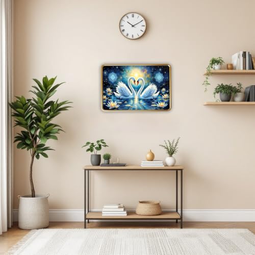Image of Vastu Swan Pair Photo Frame, Gold, Slim, Sparkle Coated Lamination, for Living Room and Office, 18x24 Inch 53010