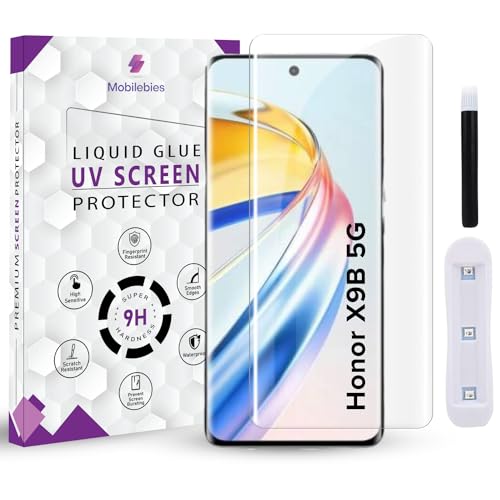 Image of Mobilebies Premium HD+ UV Tempered Glass Screen Protector For Honor X9B 5G (6.78 Inch, Pack of 1) Full Adhesive UV Curved Screen Protector Case Friendly HD Clarity Guard with installation kit