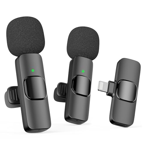 Oraolo Mini Wireless Lavalier Microphone for iPhone, 2 Pack Professional Lapel Mics for Recording,...