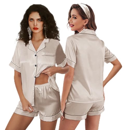 Image of 3Pcs Silk Pajamas XS-4XL Womens Satin Pajama Short Floral Sleepwear Bride Soft Pj Lounge Sets Pjs Shorts Set