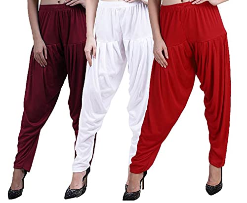Image of Casuals Women's Regular Fit Viscose Drawstring Patiala Harem Pants Combo Pack 3