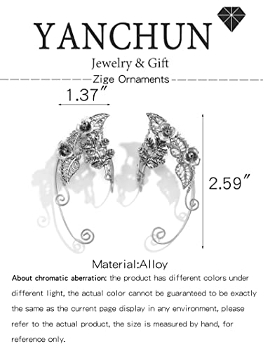 Punk Fairy Elf Ear Cuff Earring For Women Antique Silver Flower Leaf Elf Ear Cuff Wrap Clip-On No Piercing Earrings Goth Ear Cuff Jewelry For Party Christmas Costume Cosplay Jewelry Gift #TOP5
