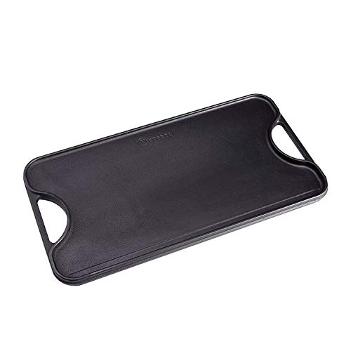 Image of Victoria Rectangular Cast Iron Griddle. Double Burner Griddle, Reversible Griddle Grill, 18.5 x 10 Inch, Seasoned with 100% Kosher Certified Non-GMO Flaxseed Oil
