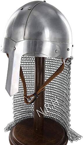Medieval Saxon Nasal Chain Mail Helmet With Wood Base Purpose LARP/Reenactment, Cosplay For Cosplayers, Reenactors, Halloween.