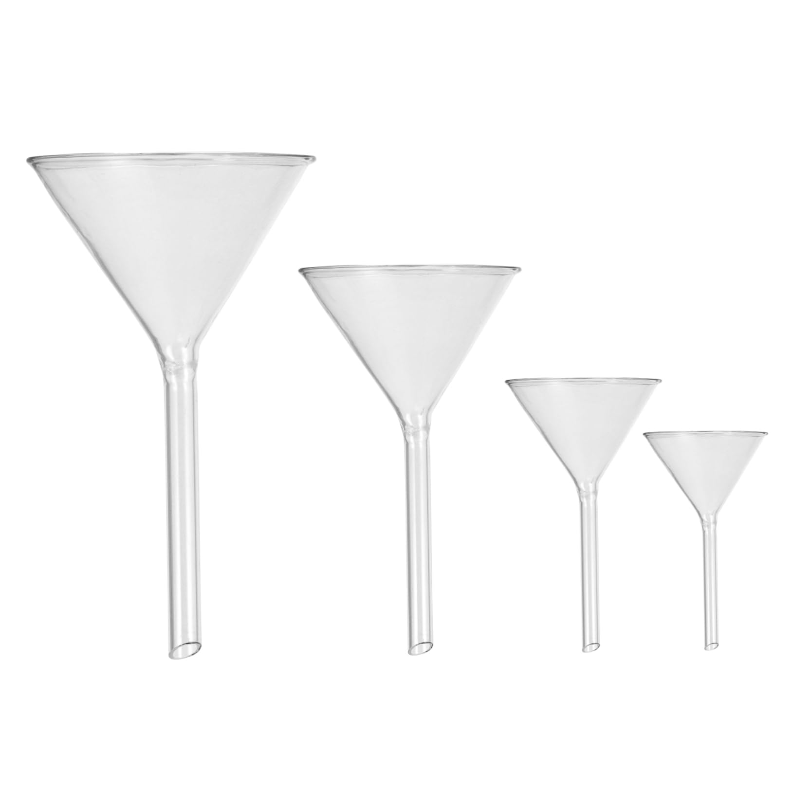 Embudo Dosificador de Vidrio, 4 Piezas, para Laboratorio y Cocina, Resistente a Químicos, Lavado a Mano, Adecuado para Llenar Botellas Pequeñas