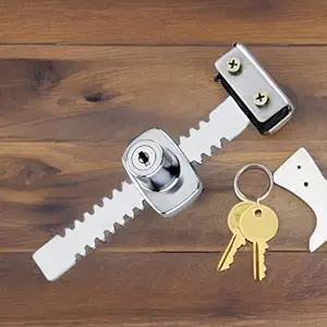 First Lot Stainless Steel Heavy Duty Large Size Regular Sliding Glass Lock for Cabinet Showcase with 2 Brass Keys (Pack of 1 Set)