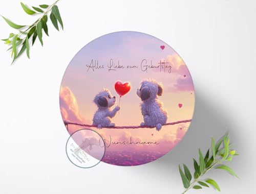 Tortenaufleger, Motiv süße Hunde für Jungen u. Mädchen zum Geburtstag, Personalisiert mit oder ohne Wunschname, Torten Deko, Tortenbild, Essbares Foto für Torten, Deko aus Fondant, Ø 20cm - 2172z