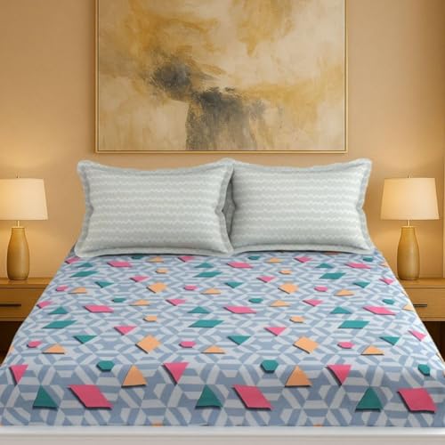 Image of Mafatlal Luxe Lilac 140 GSM Queen Size Microfiber Bedsheet with 2 Pillow Cover for Double Bed, 90x100 Inch - Teal, Premium, Lightweight & Durable