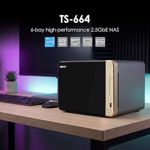 Image of QNAP TS-664-8G-US 6 Bay High-Performance Desktop NAS with Intel Celeron Quad-core Processor, M.2 PCIe Slots and Dual 2.5GbE (2.5G /1G /100M) Network Connectivity (Diskless)