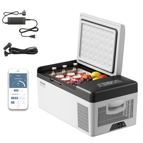 VEVOR 12 Volt Refrigerator 16 Qt, Gre,Portable Mini Car Fridge with -4℉-68℉ Cooling Range & App Control 12/24V DC & 110-240V AC Electric Compressor Cooler for Truck Vehicle RV Boat Outdoor & Home Use