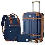 LARVENDER Luggage Sets 3 Piece Expandable Carry on Luggage 22x14x9 Airline Approved Hardshell Suitcase with Wheels TSA Lock, Lightweight Suitcase Set for Women with Travel Backpack, Navy Blue