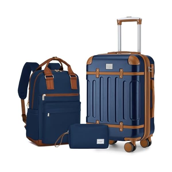 LARVENDER Luggage Sets 3 Piece Expandable Carry on Luggage 22x14x9 Airline Approved Hardshell Suitcase with Wheels TSA Lock, Lightweight Suitcase Set for Women with Travel Backpack, Navy Blue