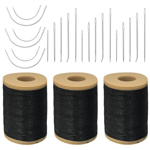 Hilo de lino natural de 0,55 mm en color negro con 21 agujas para coser cuero a mano