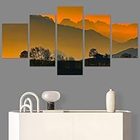 SIGNWIN 5 Panel Canvas Wall Art Orange Sunset for Home Decorations Ready to Hang - 60