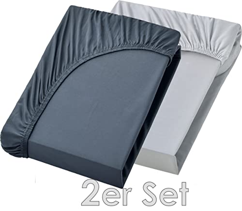 NatureMark 2er Pack Wasserbett & Boxspringbett Spannbettlaken 200 x 220 cm - 40 cm Steg - 200x220cm Spannbetttuch - 100% Baumwolle, Anthrazit & Silber - Image 3