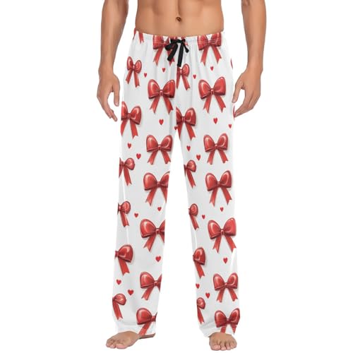 Men’s Ribbon Bows Pajama Pants with Pockets, Comfortable Lounge Sleep Bottoms#691