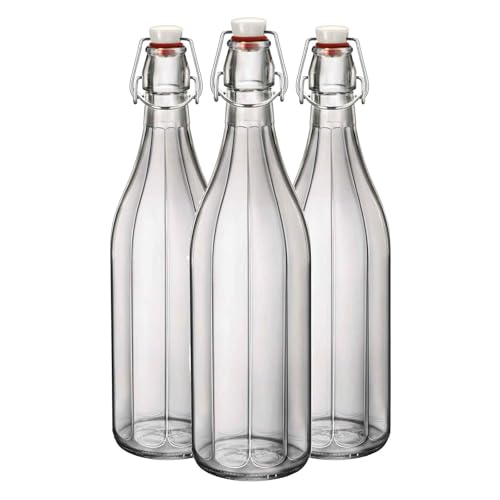 Bormioli Rocco Oxford Clear Wine Water Table Serving Swing Top Bottle - 1000ml - Pack of 3