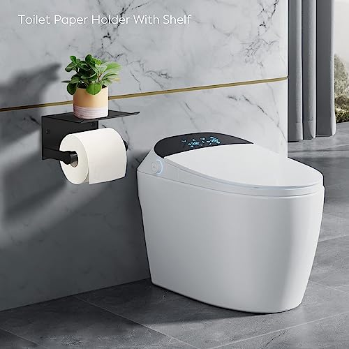 Gigrin Matte Black Toilet Paper Roll Holder,Anti-Slip Bathroom Towel Holder,Sus304 Stainless Steel Round Toilet Tissue Holder Wall Mount With Shelf And Anti-Slip Mat #TOP1