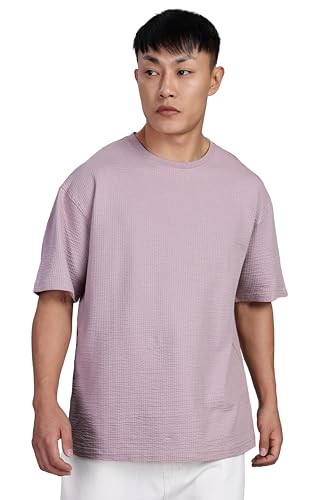 Image of FYLTR Men's Casual Textured Round Neck T-Shirt - Oversize Fit | Stretch Cotton Fabric | Half Sleeves | Soft & Stretchable | Oversized T-Shirts for Men | Loose Fit T-Shirts for Men