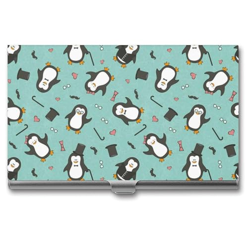 Funny Penguins Business Card Holder Alloy Multi Wallet Credit Card ID Pocket Name Case