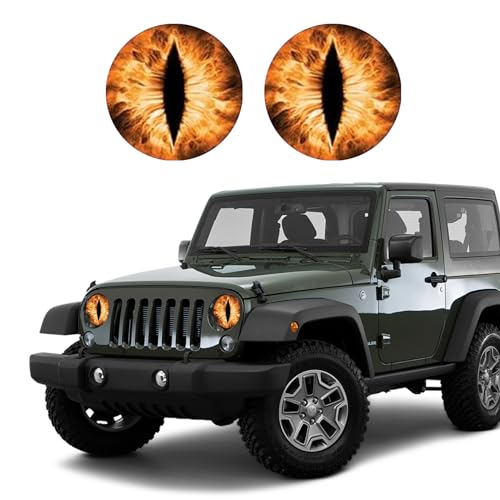 Image of 2PCS Beast Eyes Headlight Decals, 3D Stereo Eyes Headlight Decal Stickers, Car Body Window Bumper Decoration Stickers, Car Accessories Round Headlight Decal for Jeep Wrangler (Yellow)