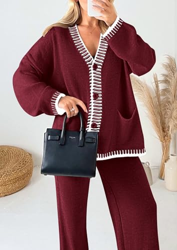 PRETTYGARDEN Lounge Sets for Women Fall 2025 Loungewear 2 Piece Outfits Cardigan Sweaters Track Suit Matching Winter Clothing
