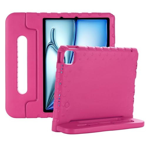 Coque iPad Air 11 M2 2024 rose avec porte-stylet intégré et support antichoc rotatif
