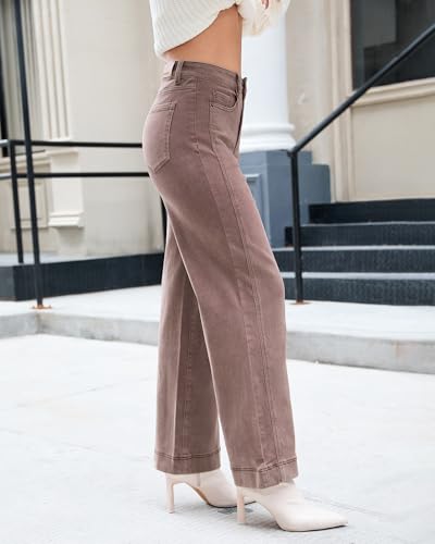 luvamia Wide Leg Jeans for Women Trendy High Waisted Double Side Seams Stretchy Denim Pants Trouser Jeans with Pockets