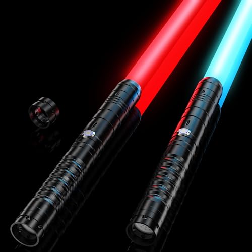 Lightsaber for Kids & Adults USB-C Charging 15 RGB Colors 2-in-1 Dueling Lightsaber with 4 Modes Metal Handle & Durable Sword Laser Sword Set(2 Black)